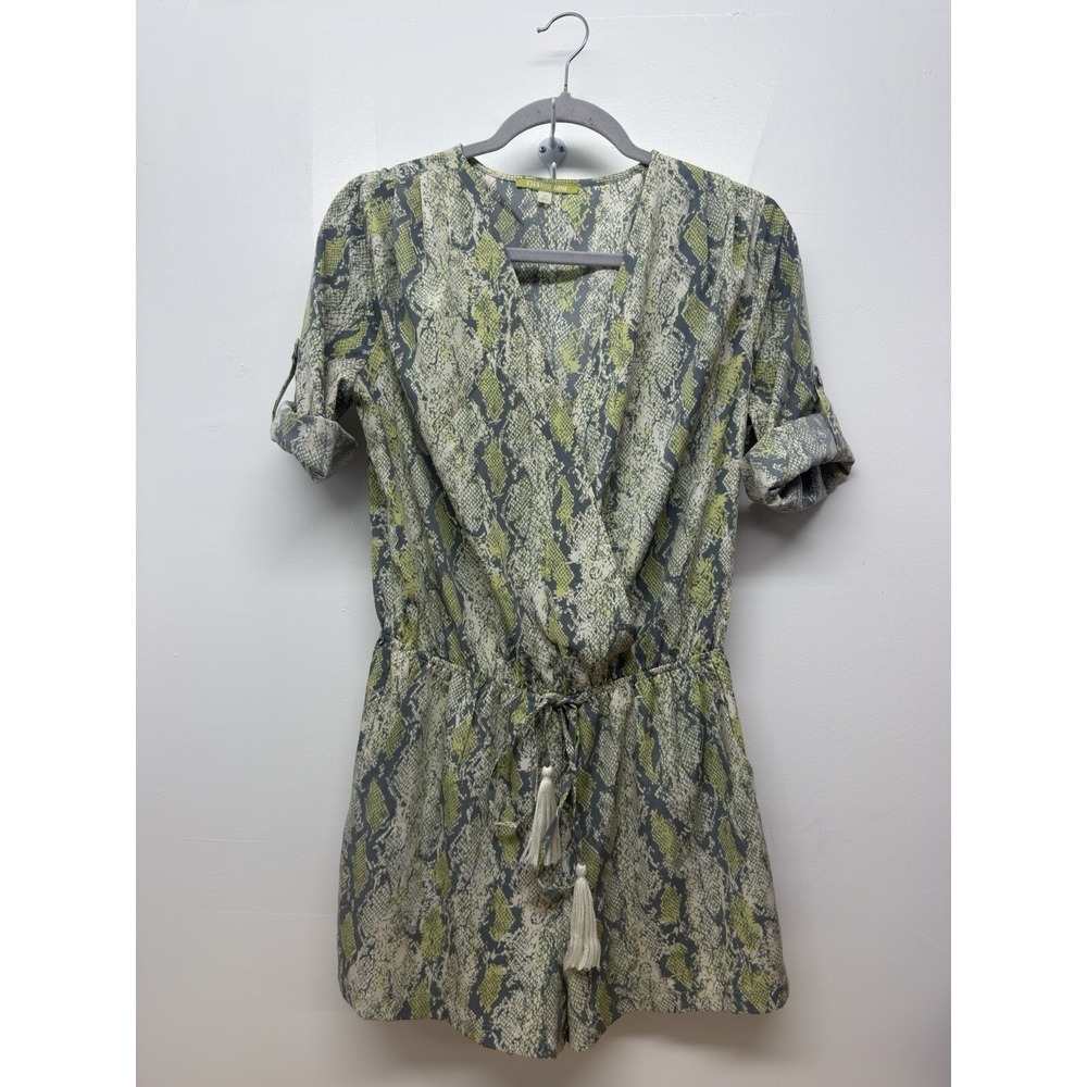 GIANNI BINI Romper Women's Medium Green Snake Print‎ V-Neck 3/4 Tab Sleeve #47